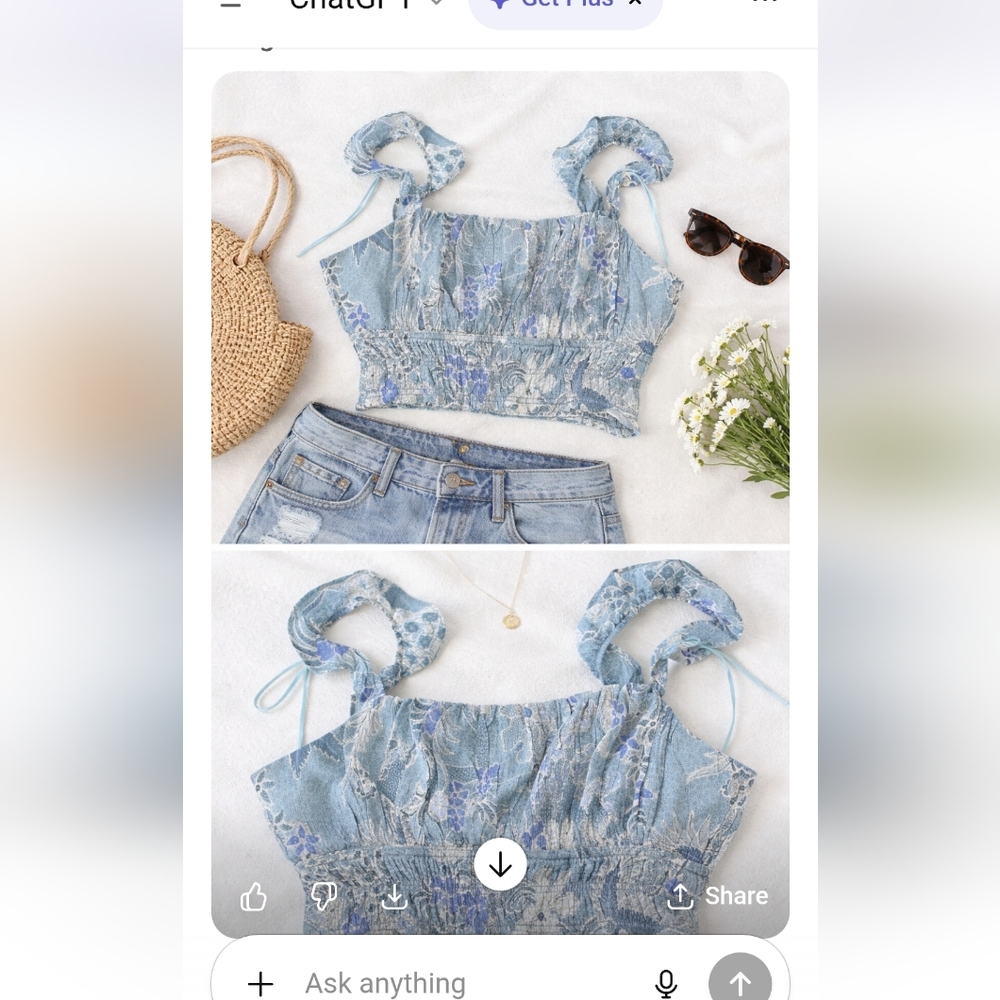 Abercrombie & Fitch Blue Floral Smocked Crop Top Tie Straps